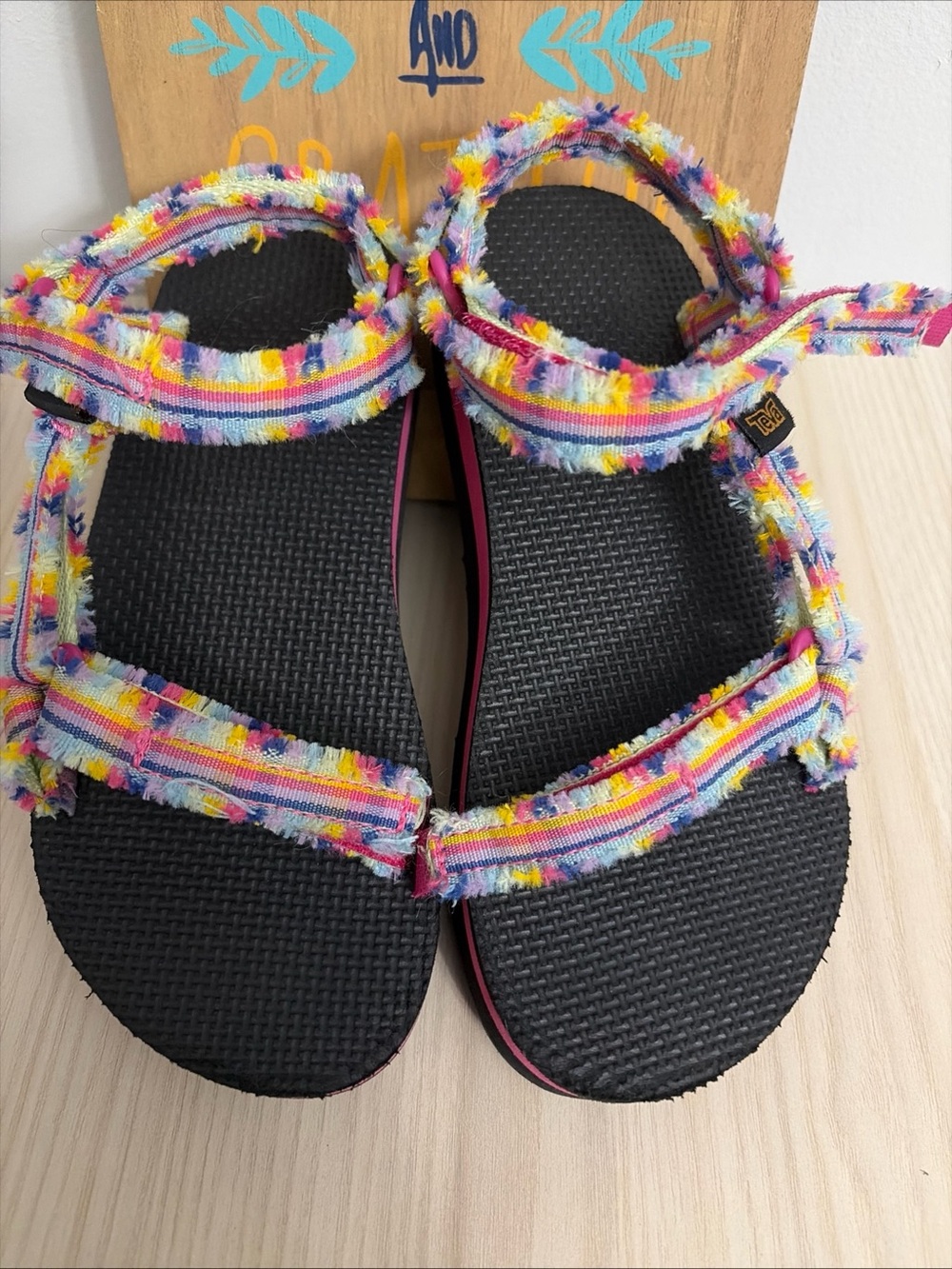 Teva Multicolor Frayed Strap Sandals with Black Footbed size 3